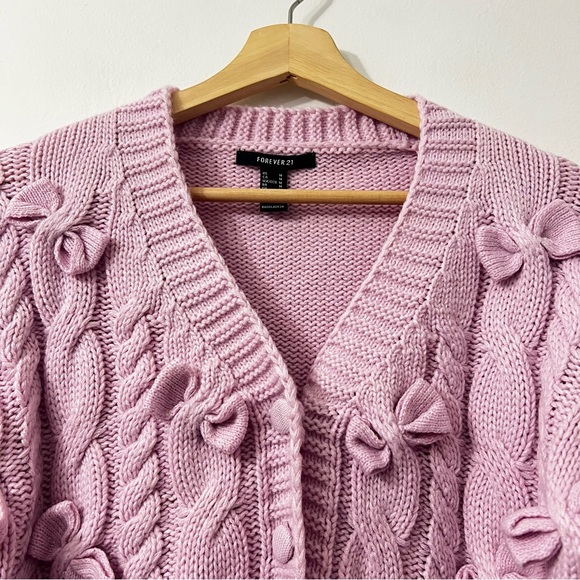 Women’s Cable Knit Bow Crop Cardigan Sweater M Cottagecore Coquette Preppy Twee - Picture 2 of 12